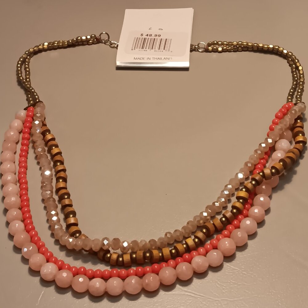 Pannee pink multi-layer necklace & Powered by Pink rhinestone earrings - Picture 3 of 14